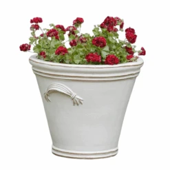 Set Of Three Antique White Fluted Handle Planters