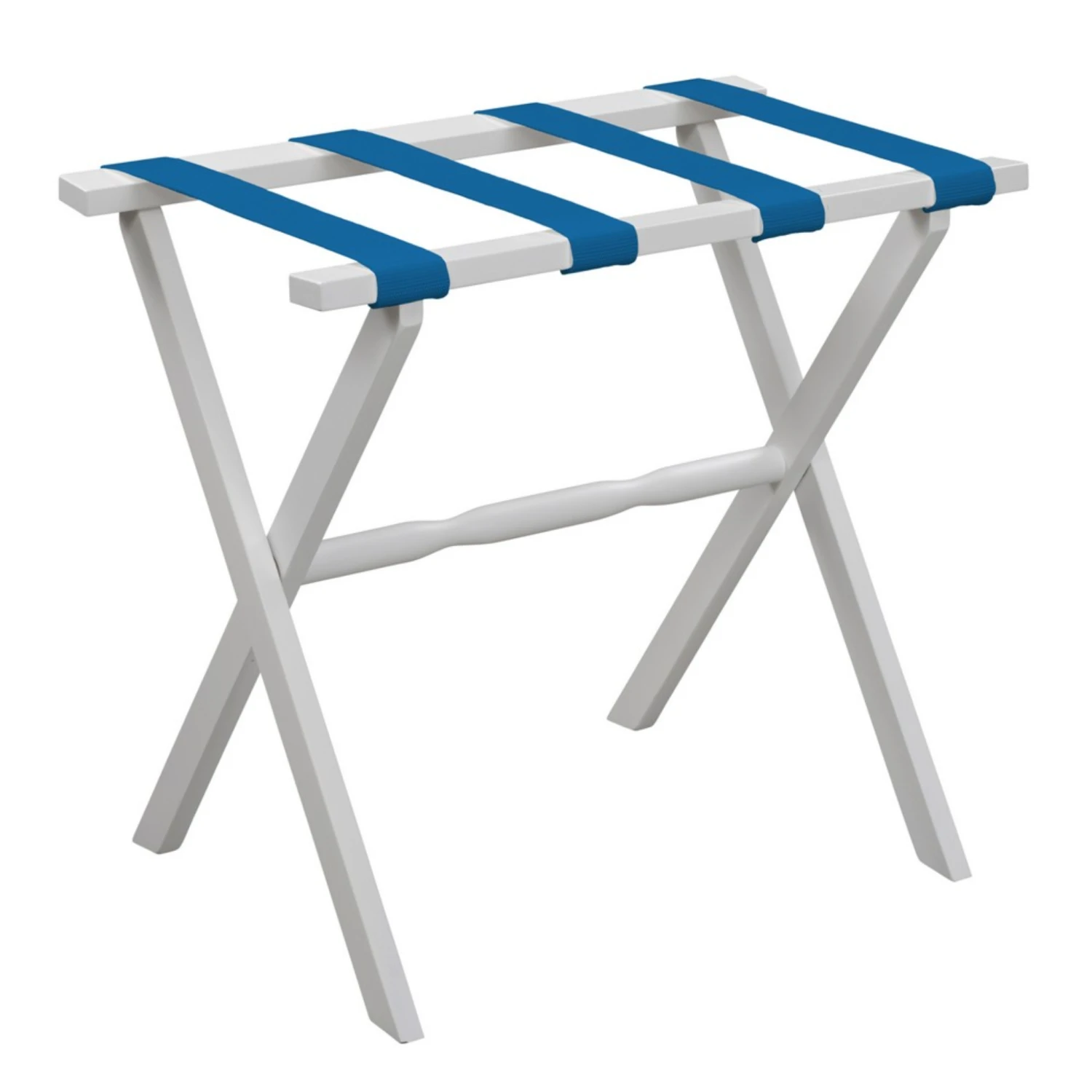 White Straight Leg Wood Luggage Rack With 4 Nylon Straps 3 White Straight Leg Wood Luggage Rack With 4 Nylon Straps - Image 3