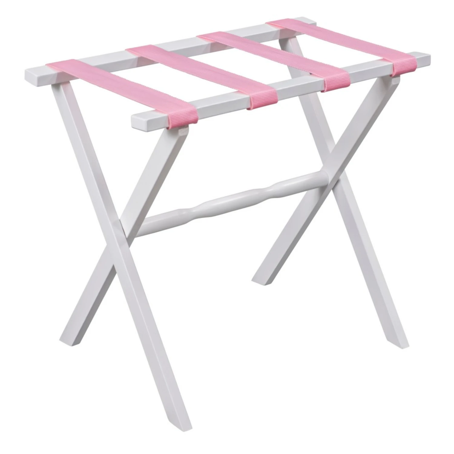 White Straight Leg Wood Luggage Rack With 4 Nylon Straps 2 White Straight Leg Wood Luggage Rack With 4 Nylon Straps - Image 2