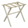 Ivory Straight Leg Wood Luggage Rack With 4 Cream & Tan Greek Key Straps