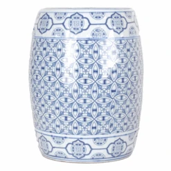 18″ Blue And White Crosshatch Garden Seat