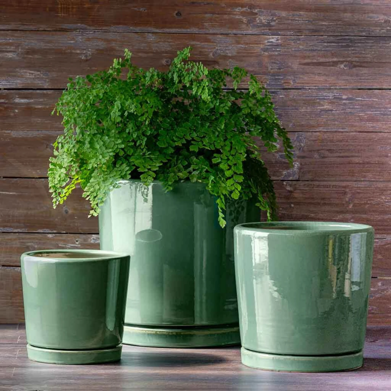 Set Of 3 Sea Green Cylinder Planters 2 Set Of 3 Sea Green Cylinder Planters - Image 2