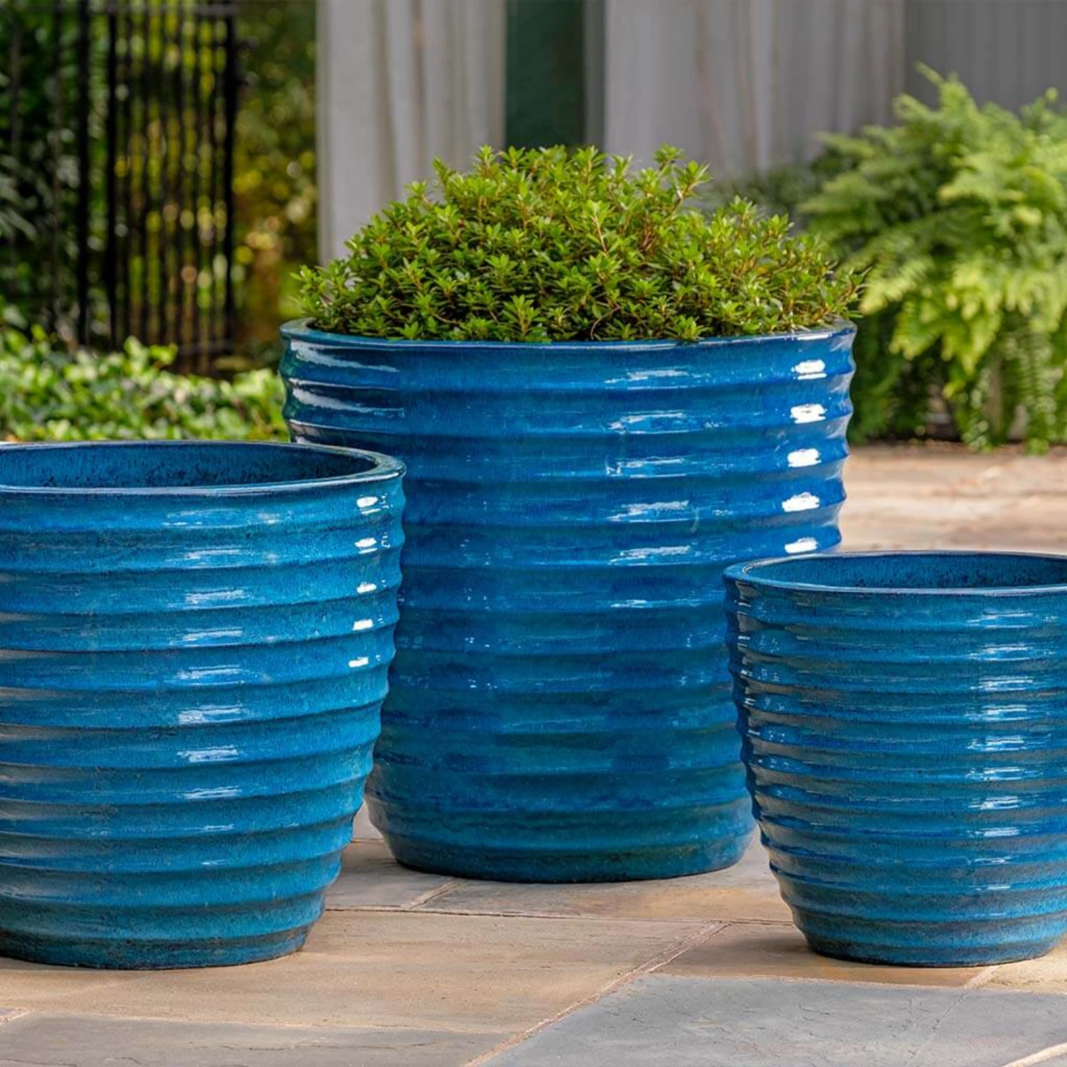 Set Of Three Glazed Linea Planters 2 Set Of Three Glazed Linea Planters - Image 2