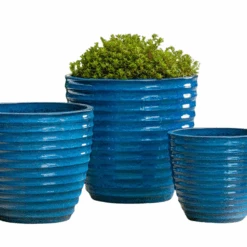 Set Of Three Glazed Linea Planters