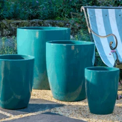 Set Of Four Glazed Perla Planters In Agave