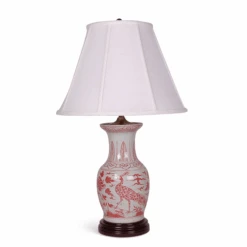 30" Bird Motif Foot Stomped Clay Table Lamp