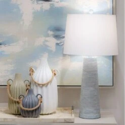 31" Soft Etched Light Blue Painted Tapered Table Lamp- Set Of 2