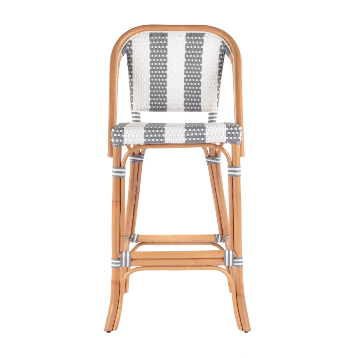 Lila Rattan Gray & White Striped Bar Stool 1 Lila Rattan Gray & White Striped Bar Stool