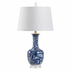 Ceramic Blue Belle Lamp In Blue & White Glaze