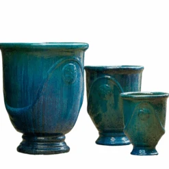 Set Of Three Anduze Urn Planters In Mediterranean