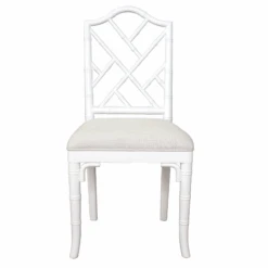 Chippendale Style Bamboo Dining Chair In White Lacquer