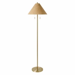 66" Steel Plated Floor Lamp With Tan Paper Shade