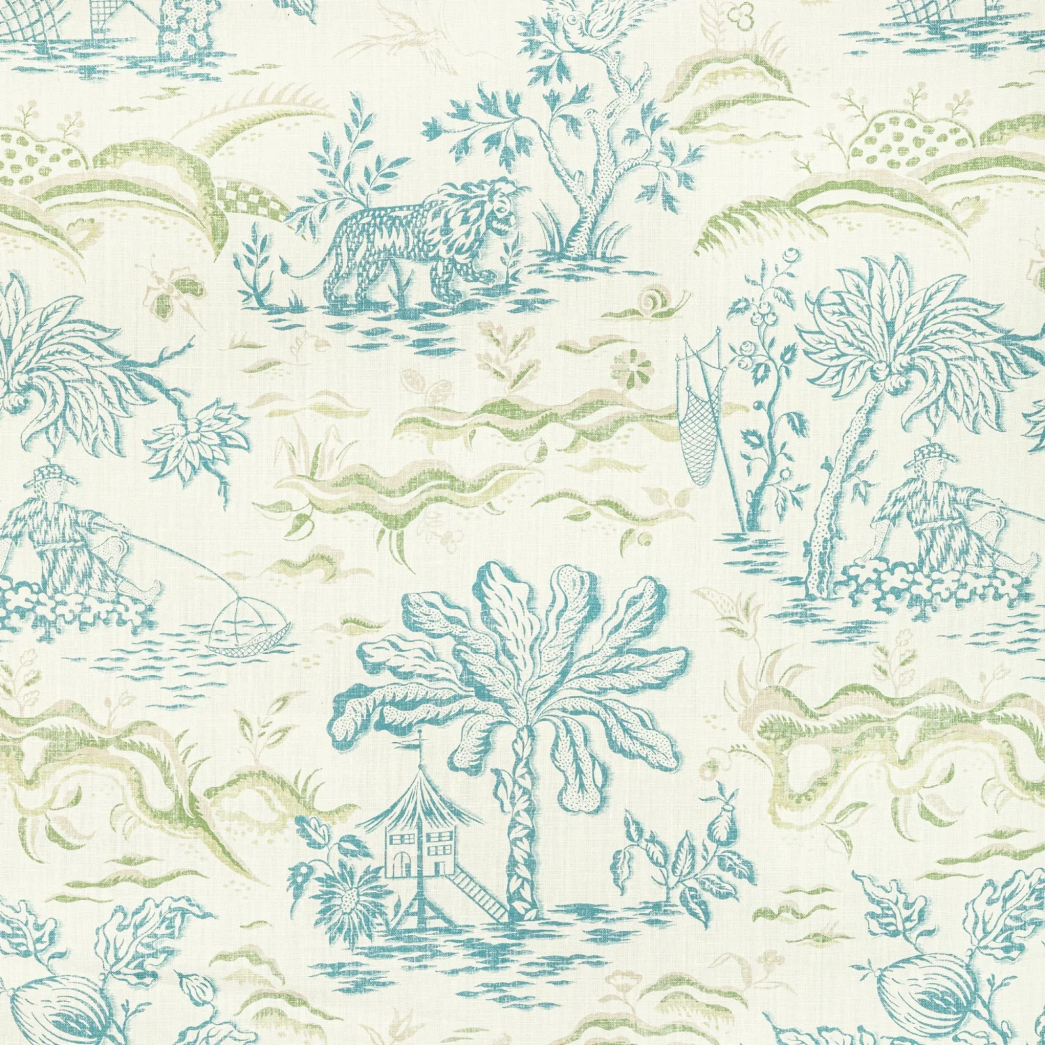 Brunschwig & Fils Valensole Teal & Leaf Print Decorative Fabric 1 Brunschwig & Fils Valensole Teal & Leaf Print Decorative Fabric