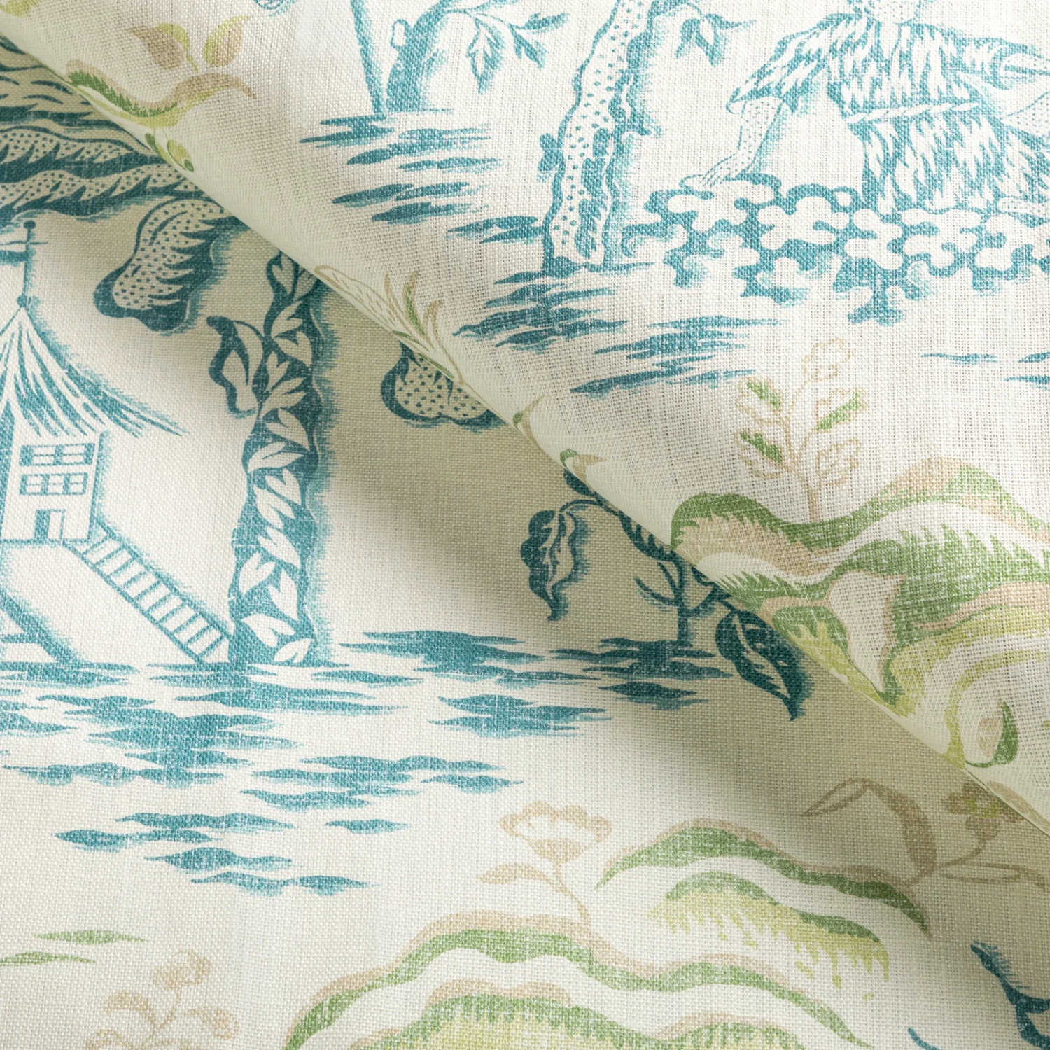Brunschwig & Fils Valensole Teal & Leaf Print Decorative Fabric 2 Brunschwig & Fils Valensole Teal & Leaf Print Decorative Fabric - Image 2