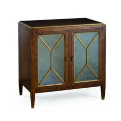 Amanda Walnut Cabinet With Brass And Mirror Features