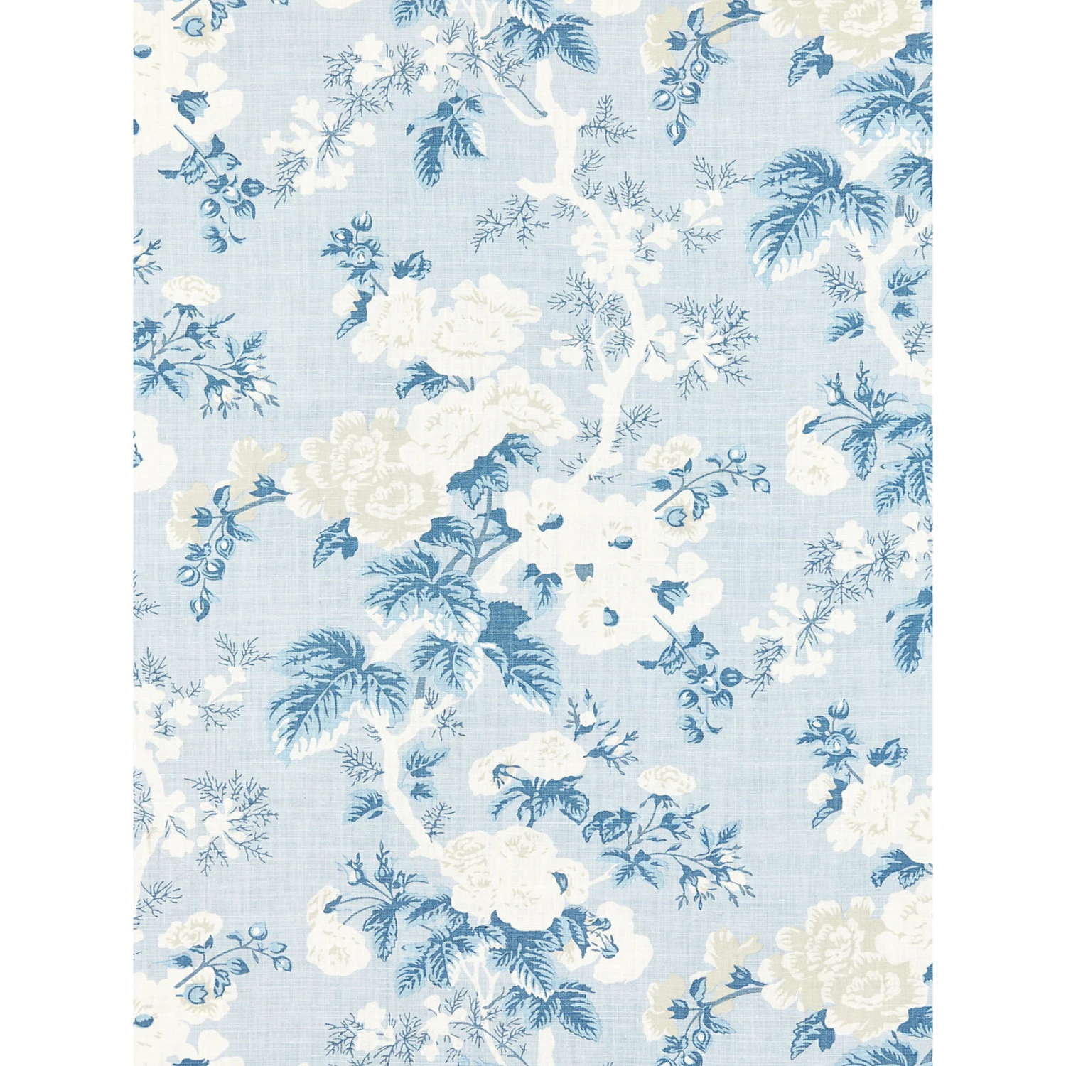 Ascot Linen Print Floral Fabric In Sky Blue & White 3 Ascot Linen Print Floral Fabric In Sky Blue & White - Image 3
