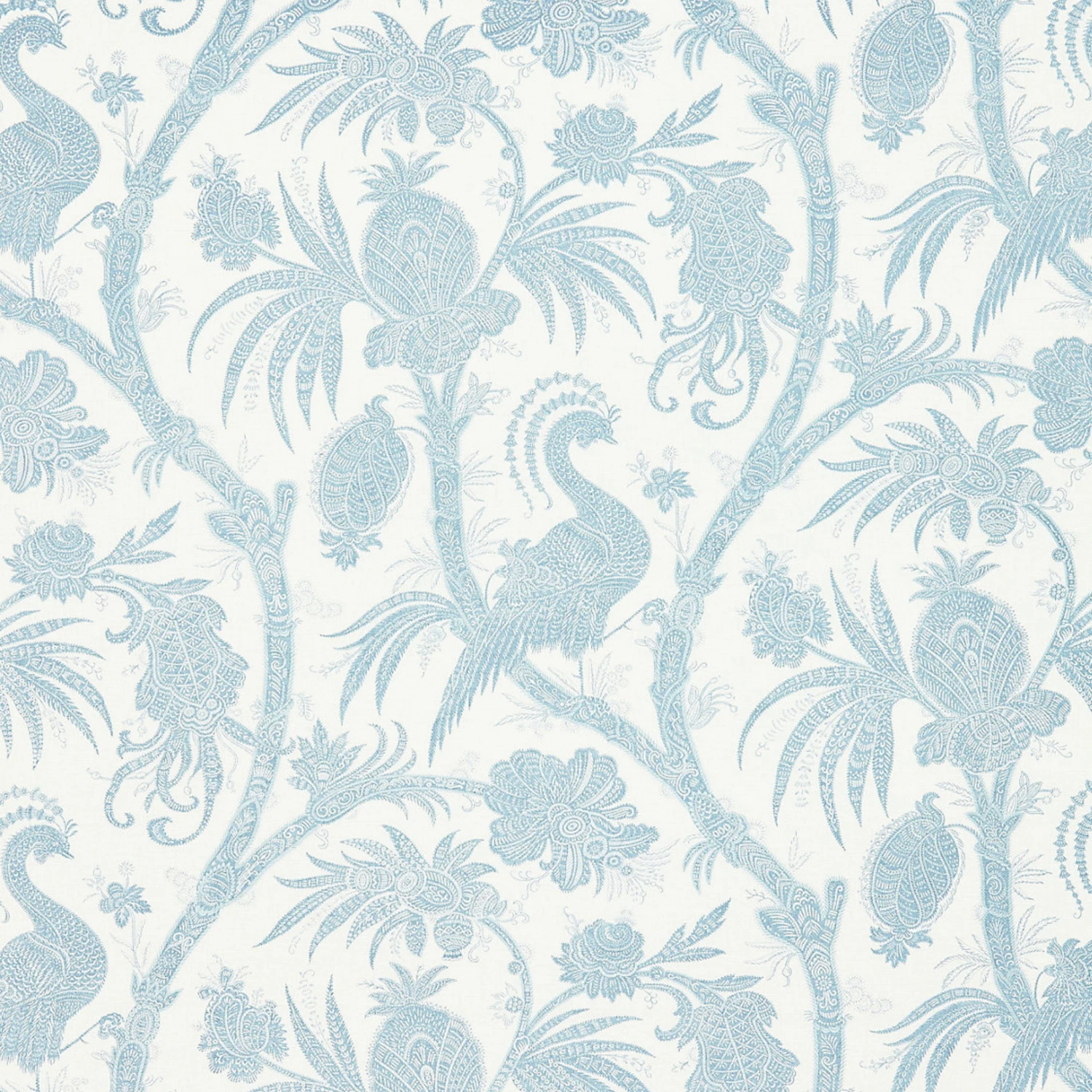 Balinese Peacock Fabric In Sky Blue 1 Balinese Peacock Fabric In Sky Blue