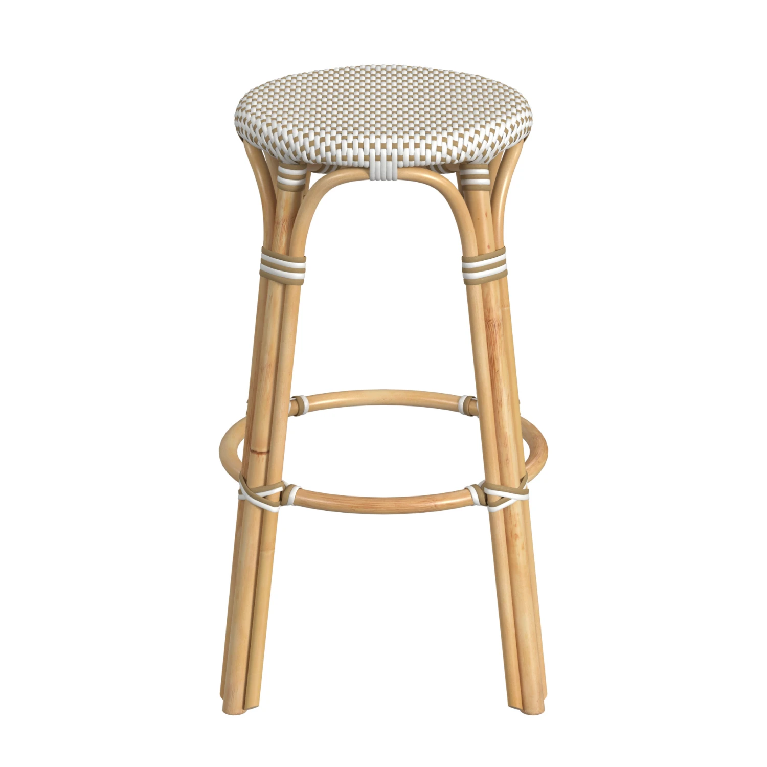 Beige And White Rattan Frame Bar Stool 4 Beige And White Rattan Frame Bar Stool - Image 4