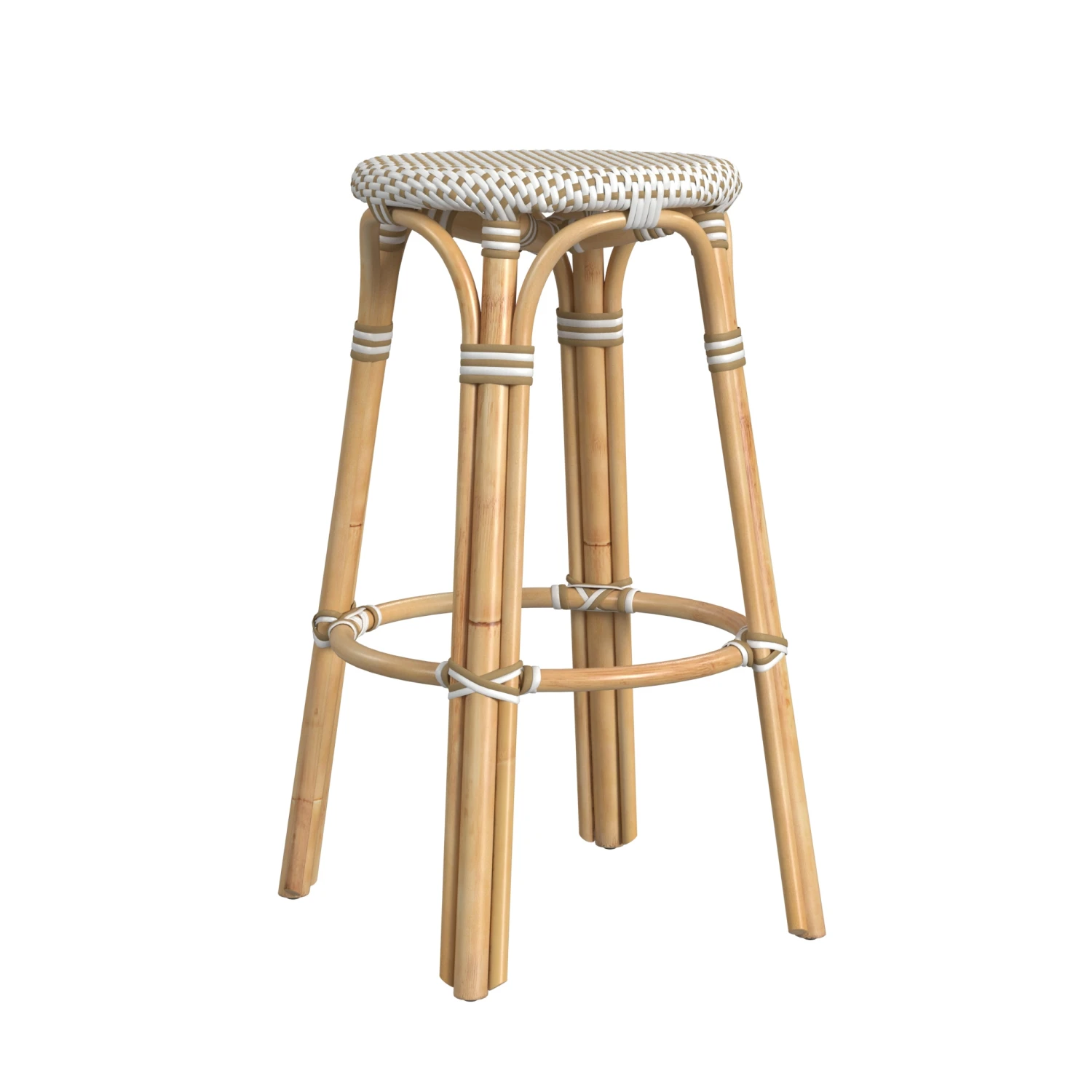 Beige And White Rattan Frame Bar Stool 5 Beige And White Rattan Frame Bar Stool - Image 5