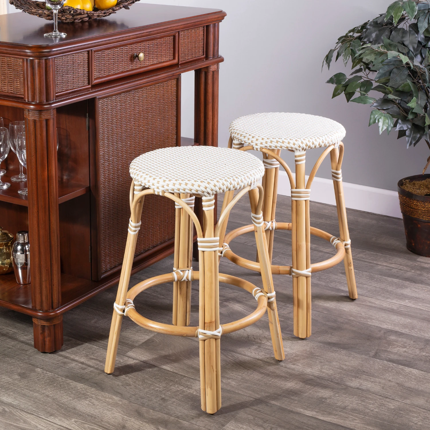 Beige And White Rattan Frame Counter Stool 2 Beige And White Rattan Frame Counter Stool - Image 2