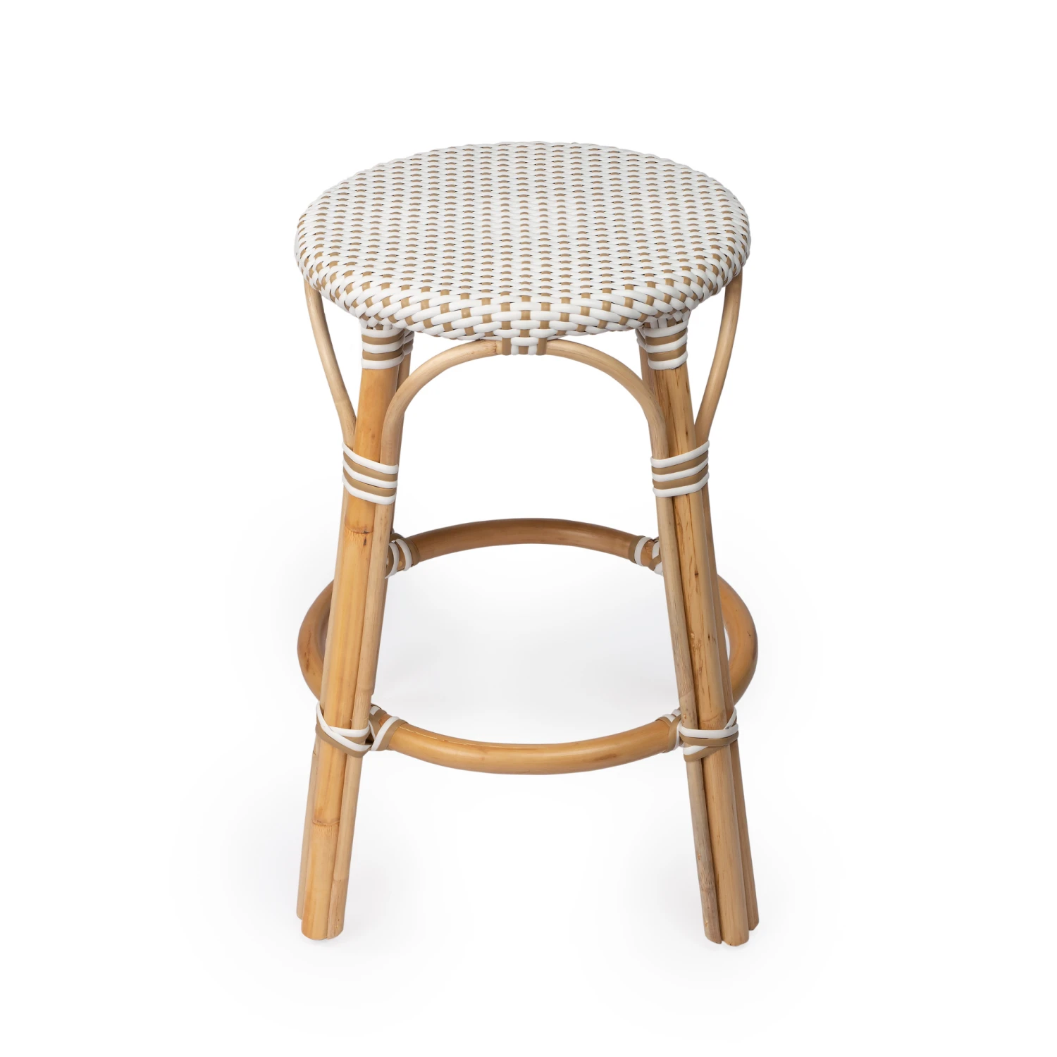 Beige And White Rattan Frame Counter Stool 4 Beige And White Rattan Frame Counter Stool - Image 4
