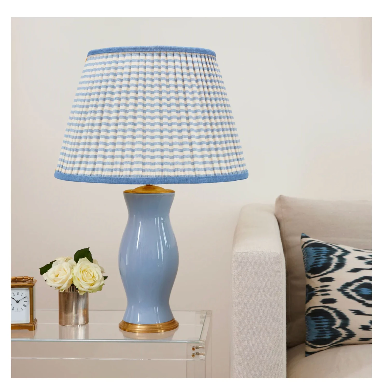 Blue Striped Pleated Lamp Shade - Available In Multiple Sizes 2 Blue Striped Pleated Lamp Shade - Available In Multiple Sizes - Image 2