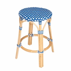 Blue And White Rattan Frame Counter Stool