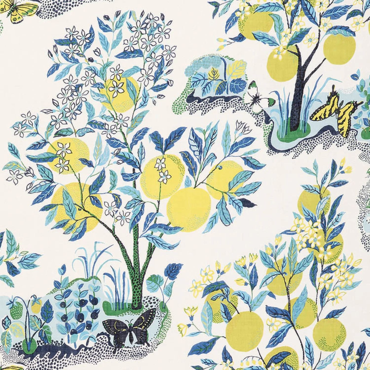 Schumacher Citrus Garden Sheer Fabric In Pool 1 Schumacher Citrus Garden Sheer Fabric In Pool
