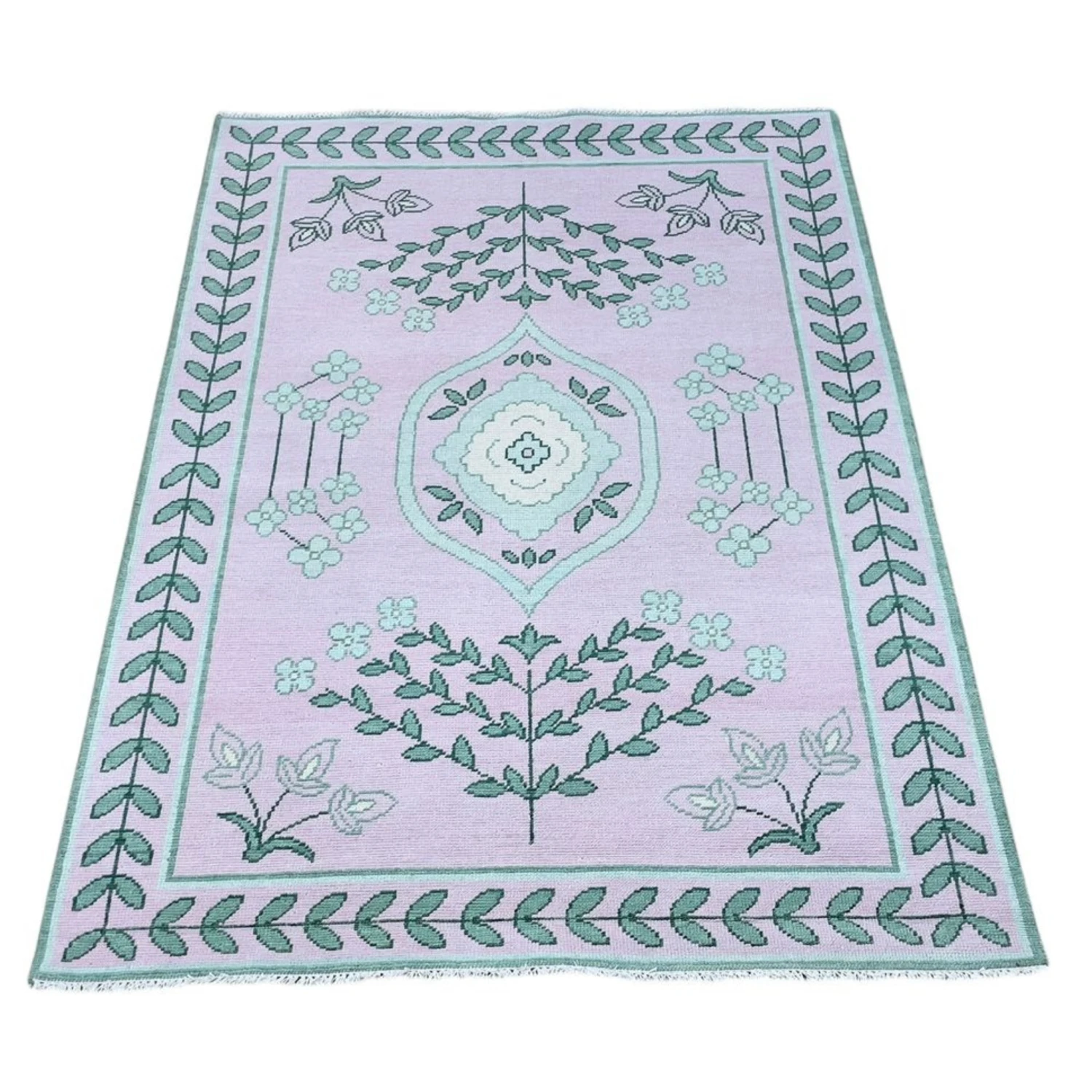 Claudia Oushak Rug In Pink And Green 1 Claudia Oushak Rug In Pink And Green