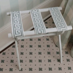 Contour Leg Luggage Rack With Light Sage Green Greek Key 4" Trim -Famous Furniture Store ContourLegLuggageRackwithLightSageGreenGreekKey4 Trim TheWellAppointedHouse 3