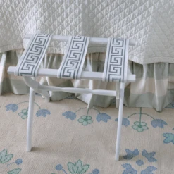 Contour Leg Luggage Rack With Light Sage Green Greek Key 4" Trim -Famous Furniture Store ContourLegLuggageRackwithLightSageGreenGreekKey4 Trim TheWellAppointedHouse 4