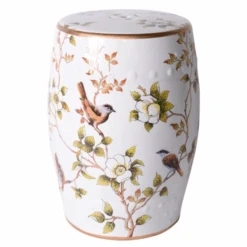 Cream Porcelain Garden Stool With Flowers And Birds