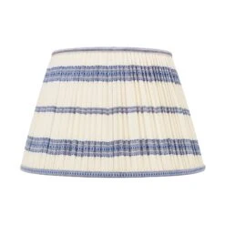 Embroidered Blue Stripe Pleated Lamp Shade - Available In Multiple Sizes