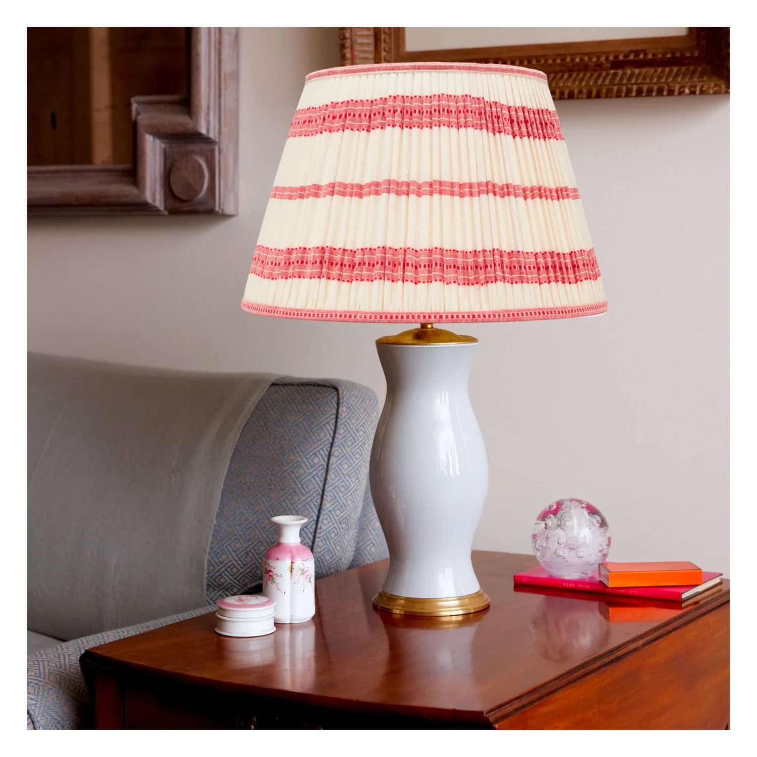 Embroidered Red Stripe Pleated Lamp Shade - Available In Multiple Sizes 2 Embroidered Red Stripe Pleated Lamp Shade - Available In Multiple Sizes - Image 2
