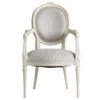 French Style Hand-Carved Arm Chair With Grey Linen Upholstery