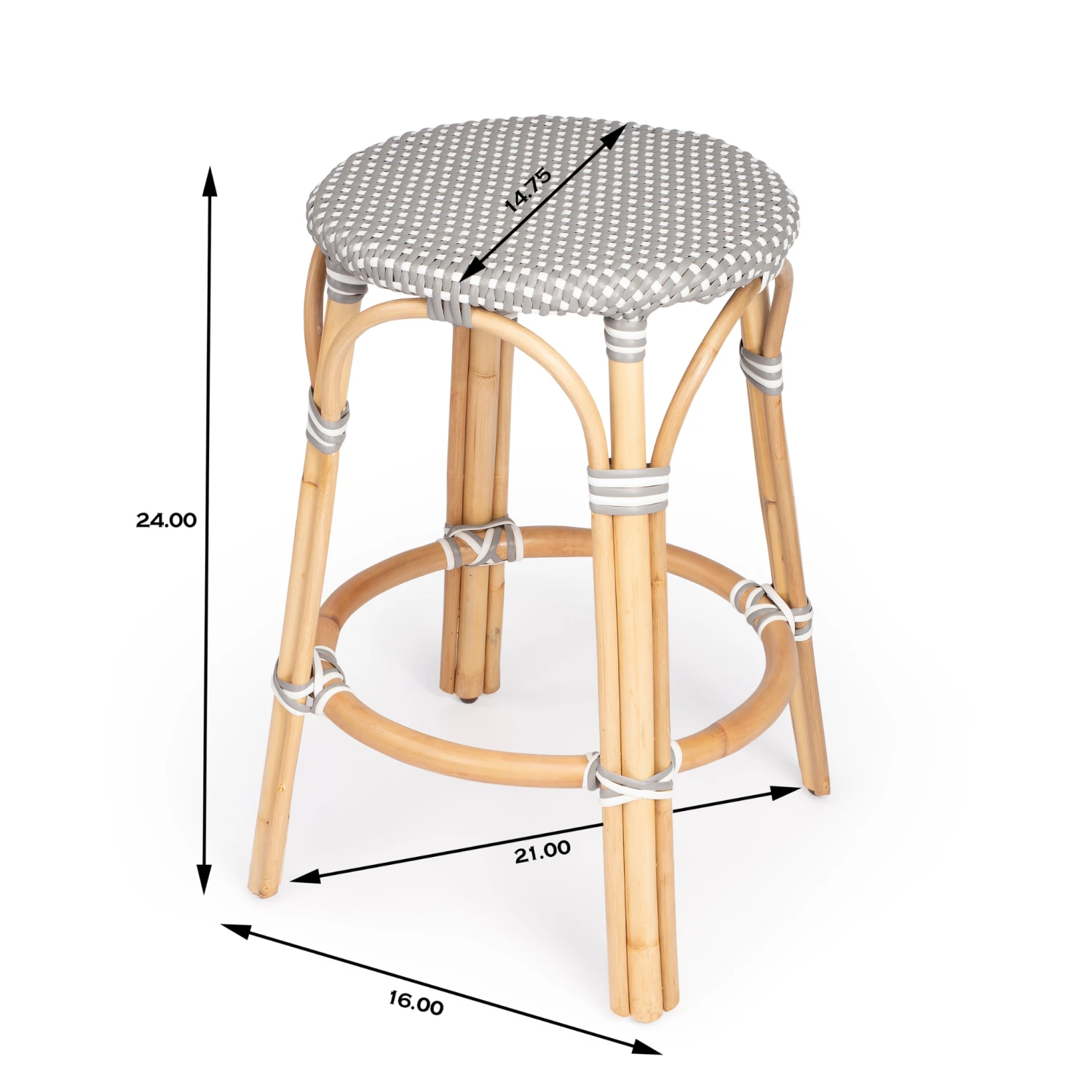 Grey And White Rattan Frame Counter Stool 8 Grey And White Rattan Frame Counter Stool - Image 8