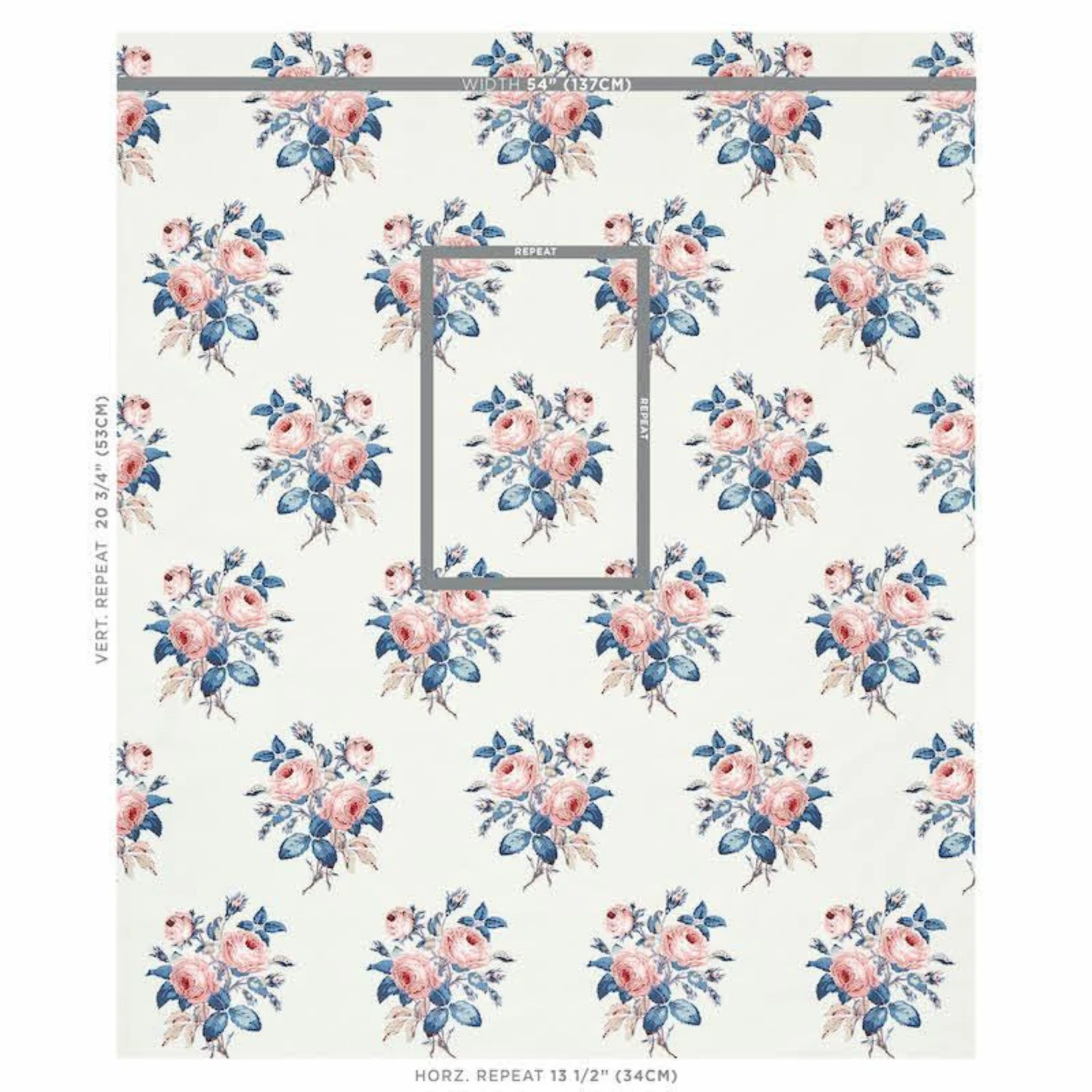 Schumacher Loudon Rose Wallpaper In Rose And Blue 5 Schumacher Loudon Rose Wallpaper In Rose And Blue - Image 5