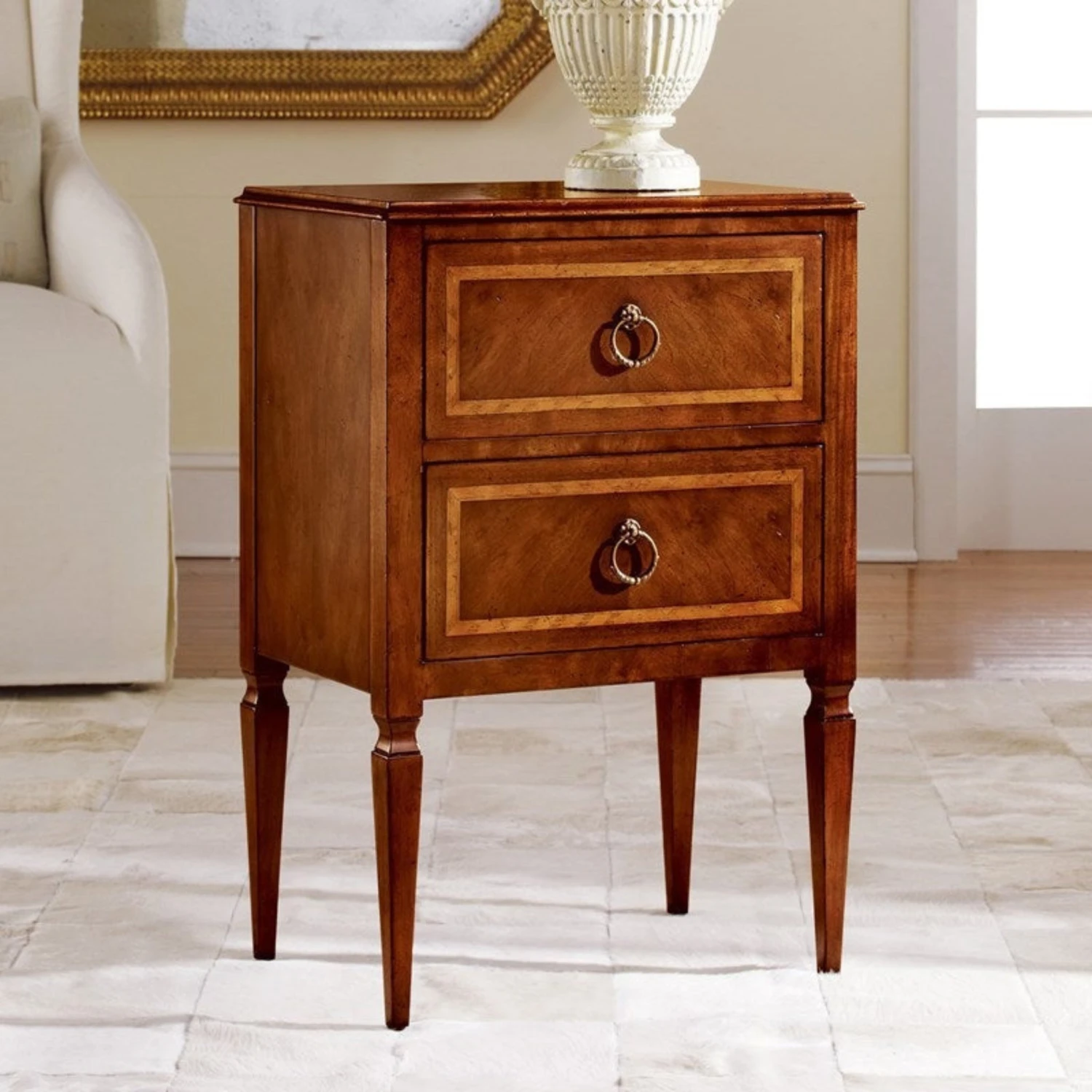Small Two Drawer Walnut Commode With Inlay 2 Small Two Drawer Walnut Commode With Inlay - Image 2