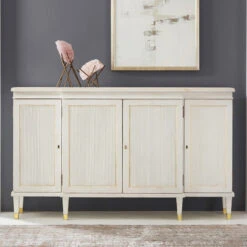 Modern History Swedish Reeded Four Door Breakfront Cabinet