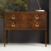 Modern History Two Drawer Feathered Walnut Veneer Avignon Commode With Solid Brass Hardware
