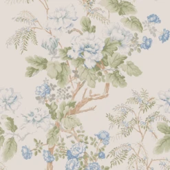 Lee Jofa Blue Chinese Peony Print Wallpaper