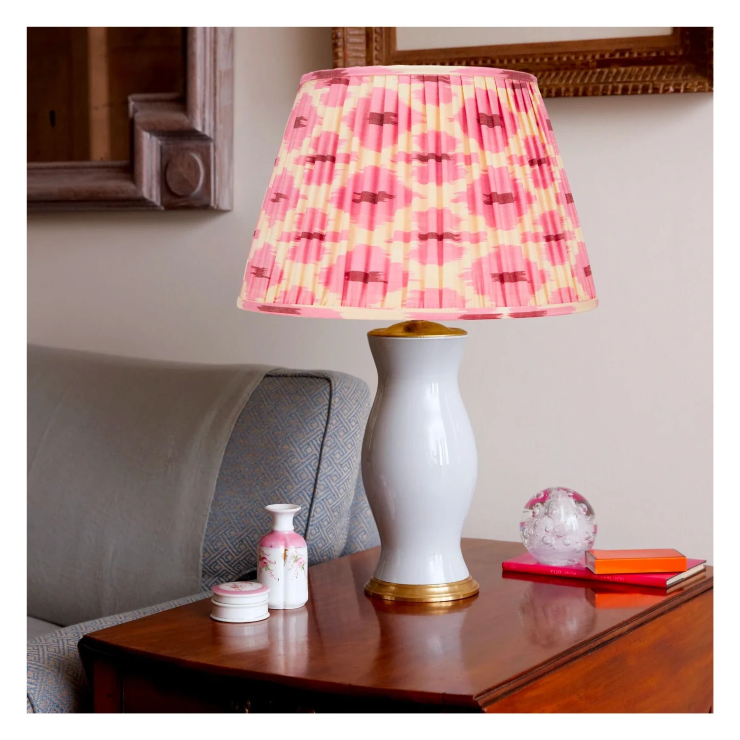 Pink And Cream Ikat Pleated Lamp Shade - Available In Multiple Sizes 2 Pink And Cream Ikat Pleated Lamp Shade - Available In Multiple Sizes - Image 2