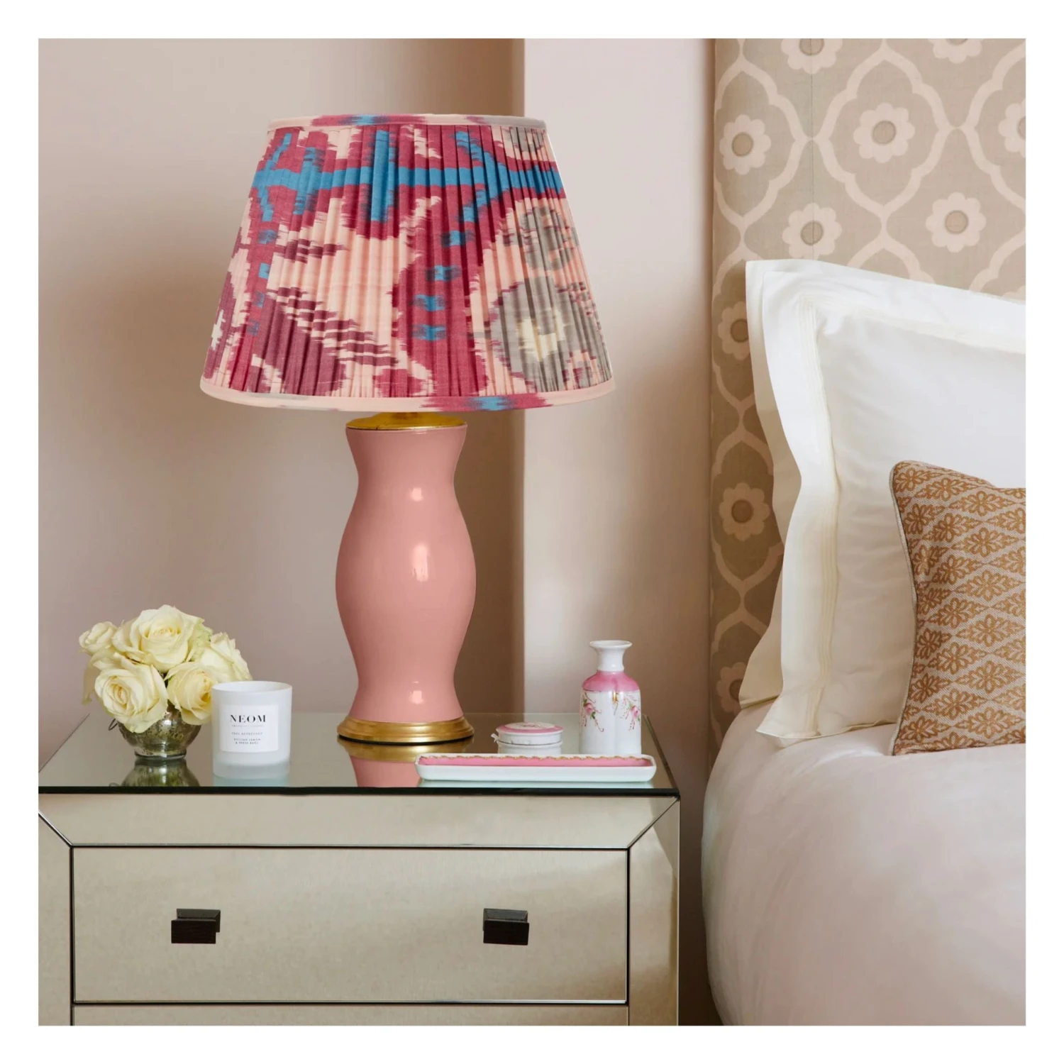Pink And Fuschia Ikat Pleated Lamp Shade - Available In Multiple Sizes 2 Pink And Fuschia Ikat Pleated Lamp Shade - Available In Multiple Sizes - Image 2