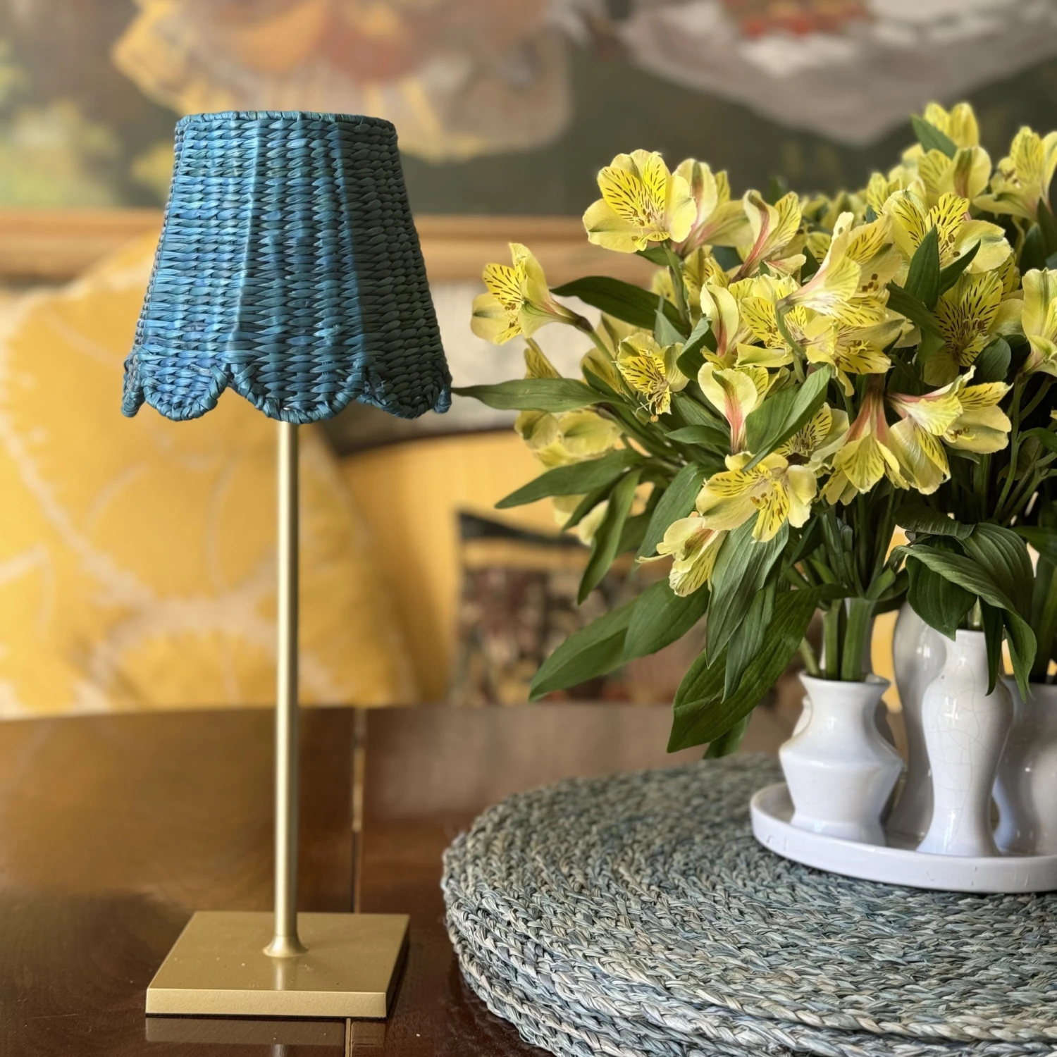 Small Seagrass Cordless Shade Cover (Scalloped In Blue) 4 Small Seagrass Cordless Shade Cover (Scalloped In Blue) - Image 4