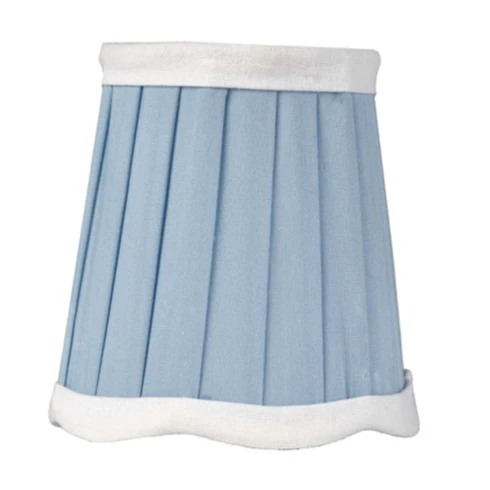 Soft Blue & White Trim Scalloped Sconce Shade 1 Soft Blue & White Trim Scalloped Sconce Shade