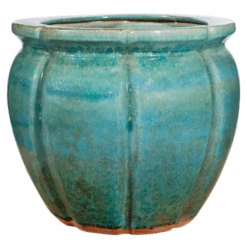 Speckled Green Ribbed Round Planter