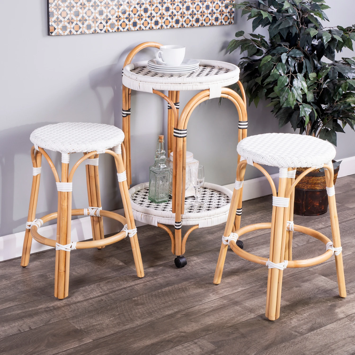 White Rattan Frame Counter Stool 2 White Rattan Frame Counter Stool - Image 2