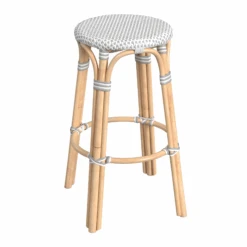 White And Grey Rattan Frame Bar Stool