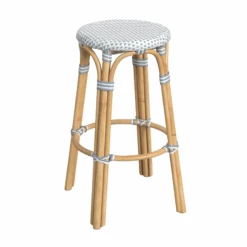 White And Sky Blue Rattan Frame Bar Stool