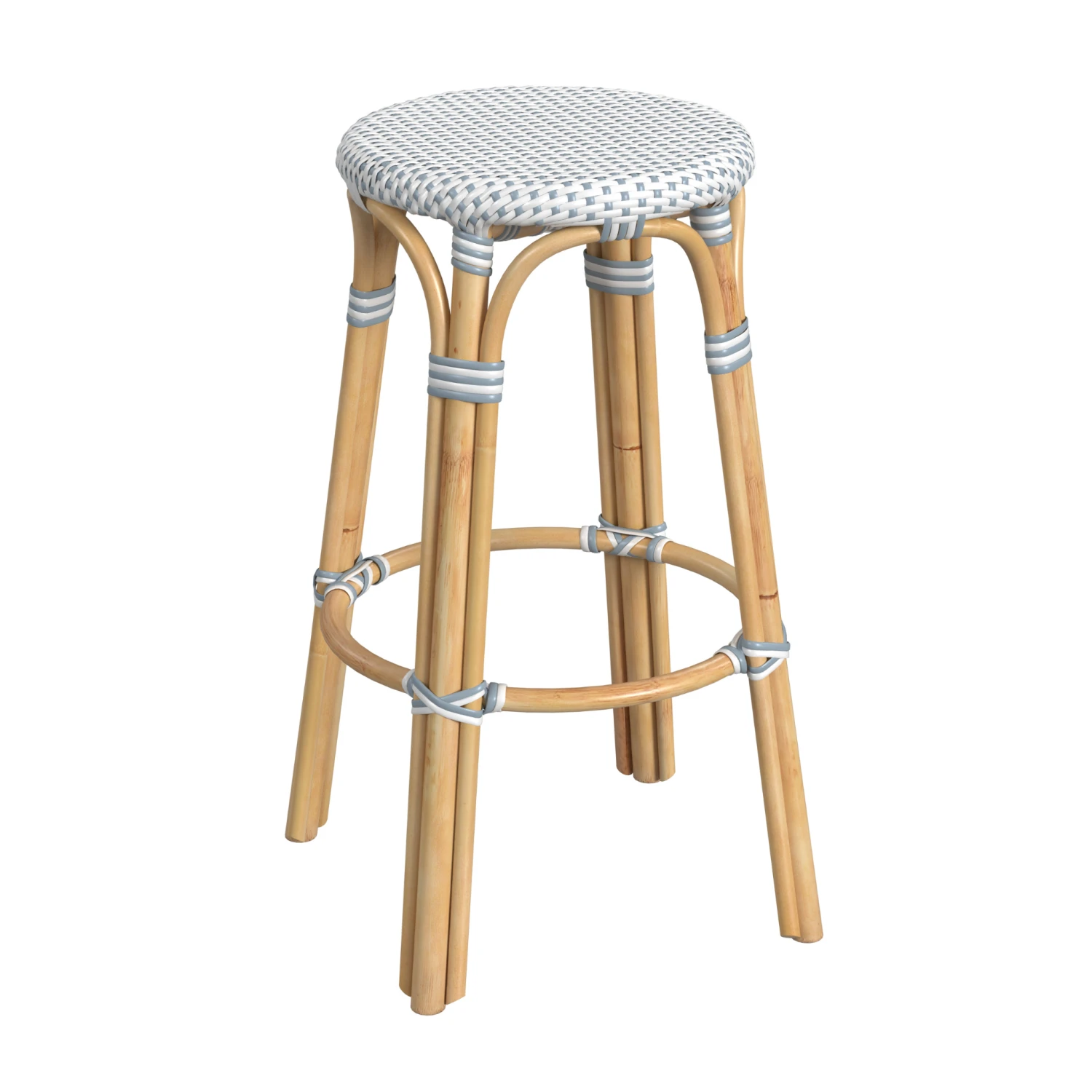 White And Sky Blue Rattan Frame Bar Stool 1 White And Sky Blue Rattan Frame Bar Stool